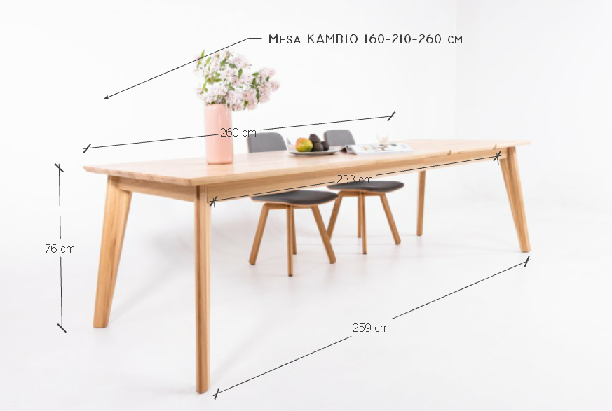Mesa de comedor extensible madera maciza de roble KAMBIO 2 | VESKOR