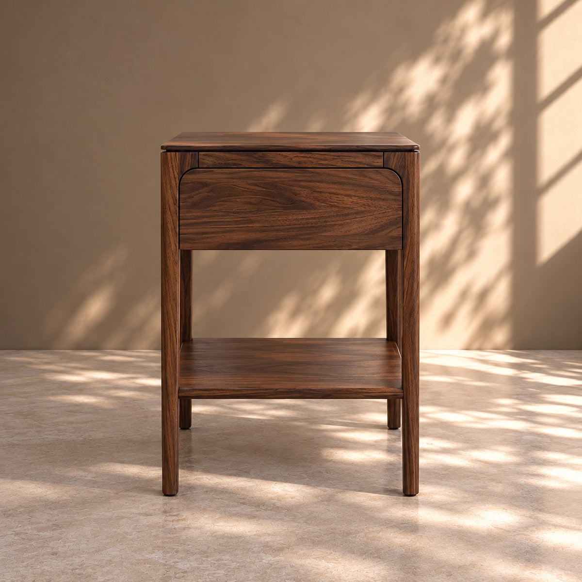 Mesa auxiliar con estante de madera maciza de nogal CREATIV | VESKOR