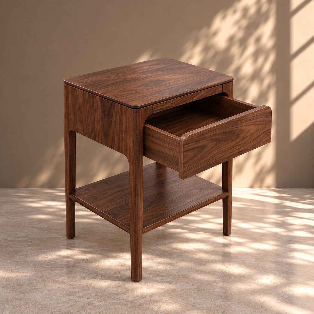 Mesa auxiliar con estante de madera maciza de nogal CREATIV | VESKOR