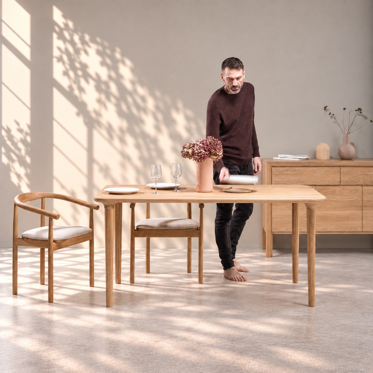 Mesa de comedor de madera maciza de Roble fija Bond | VESKOR
