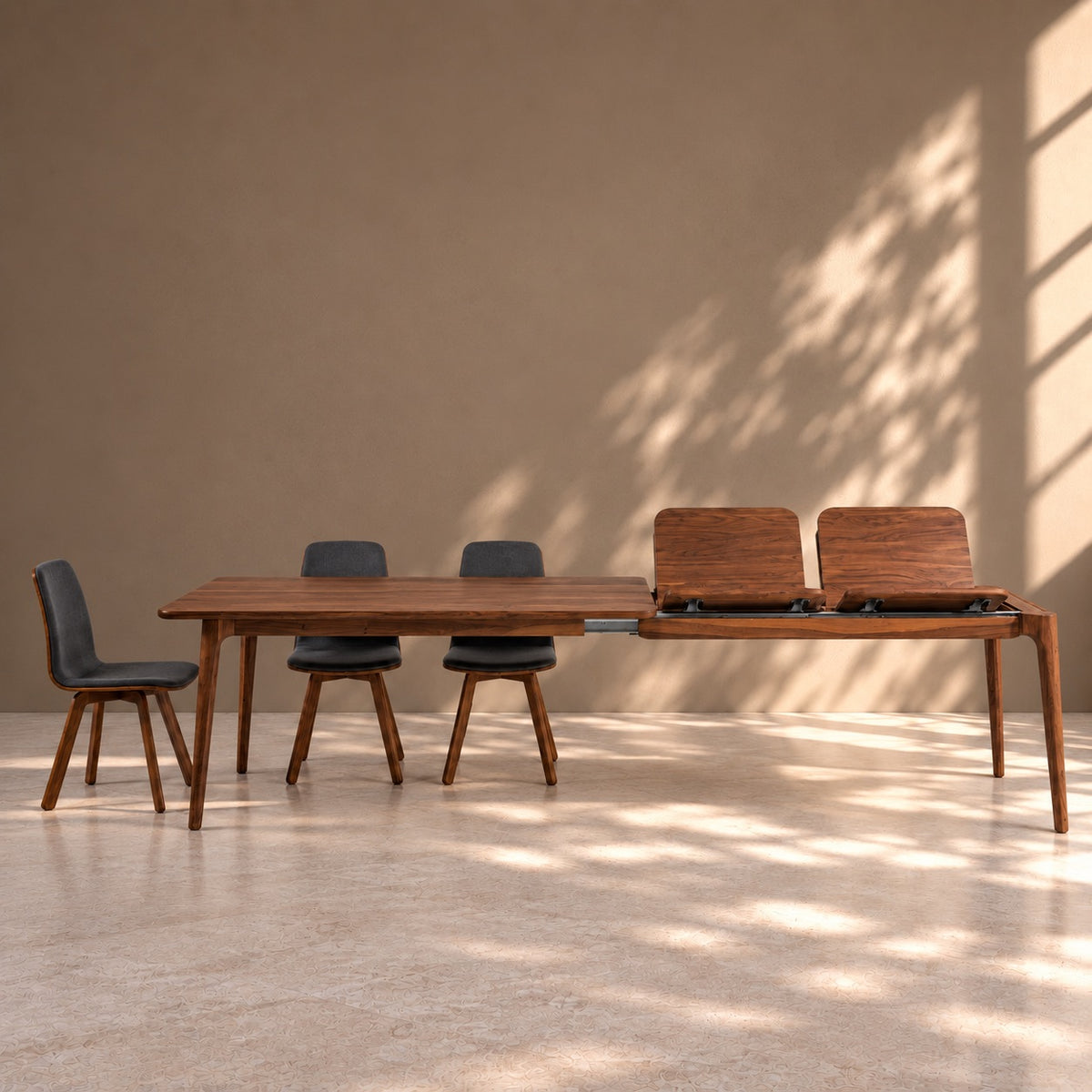 Mesa de comedor extensible de madera maciza de nogal TOKIO | VESKOR