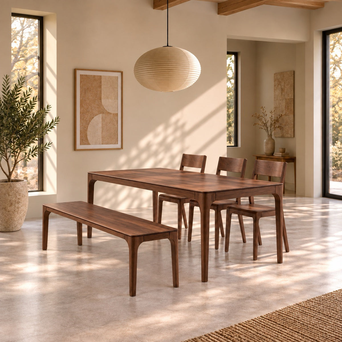 Mesa de comedor de madera maciza de nogal extensible Creativ | VESKOR