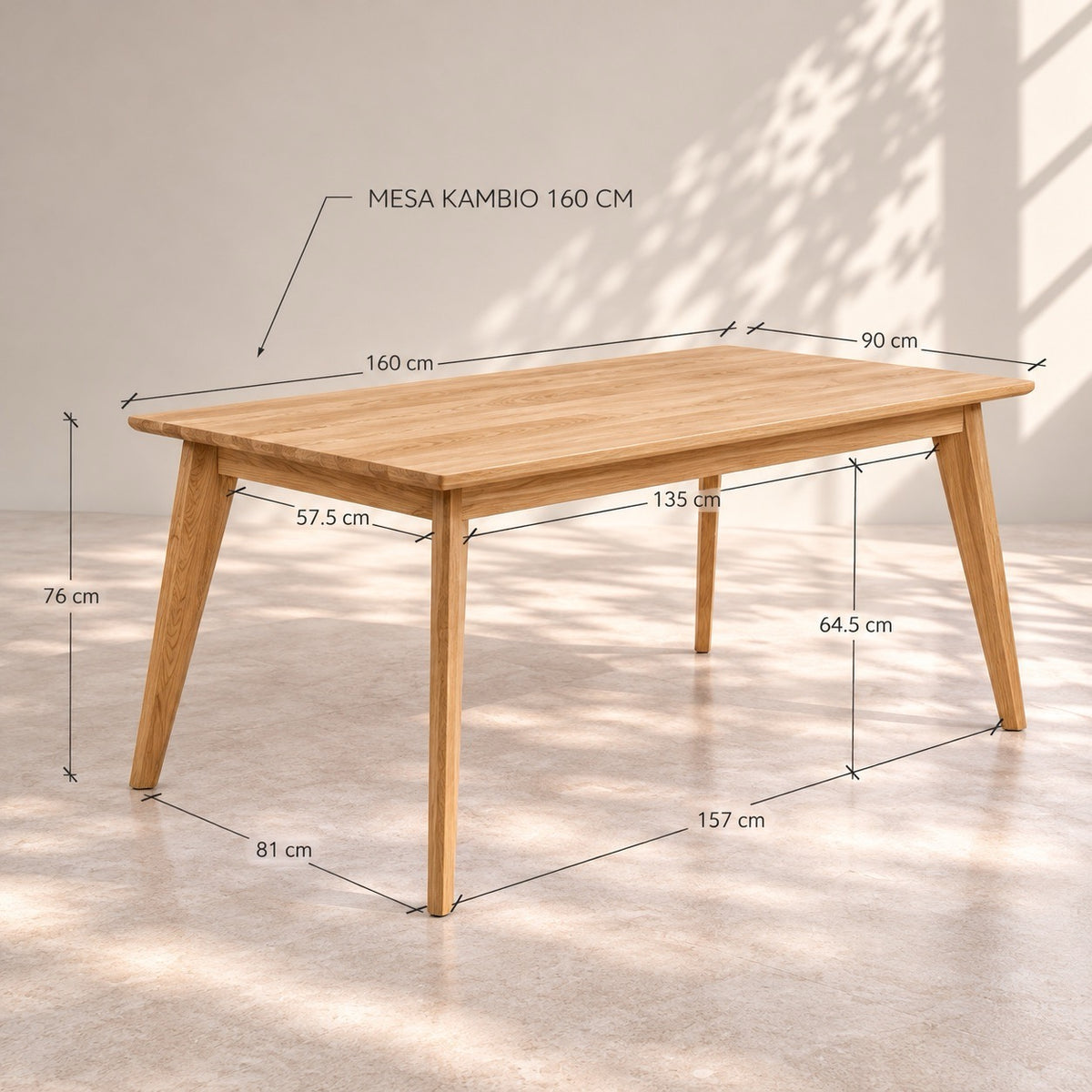 Mesa de comedor de madera maciza de roble fija Kambio | VESKOR
