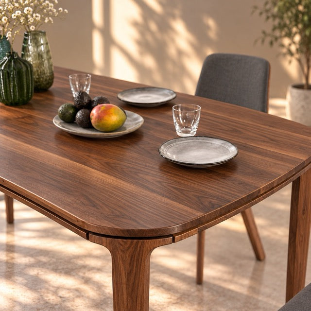Mesa de comedor de madera maciza de nogal fija Ikona | VESKOR