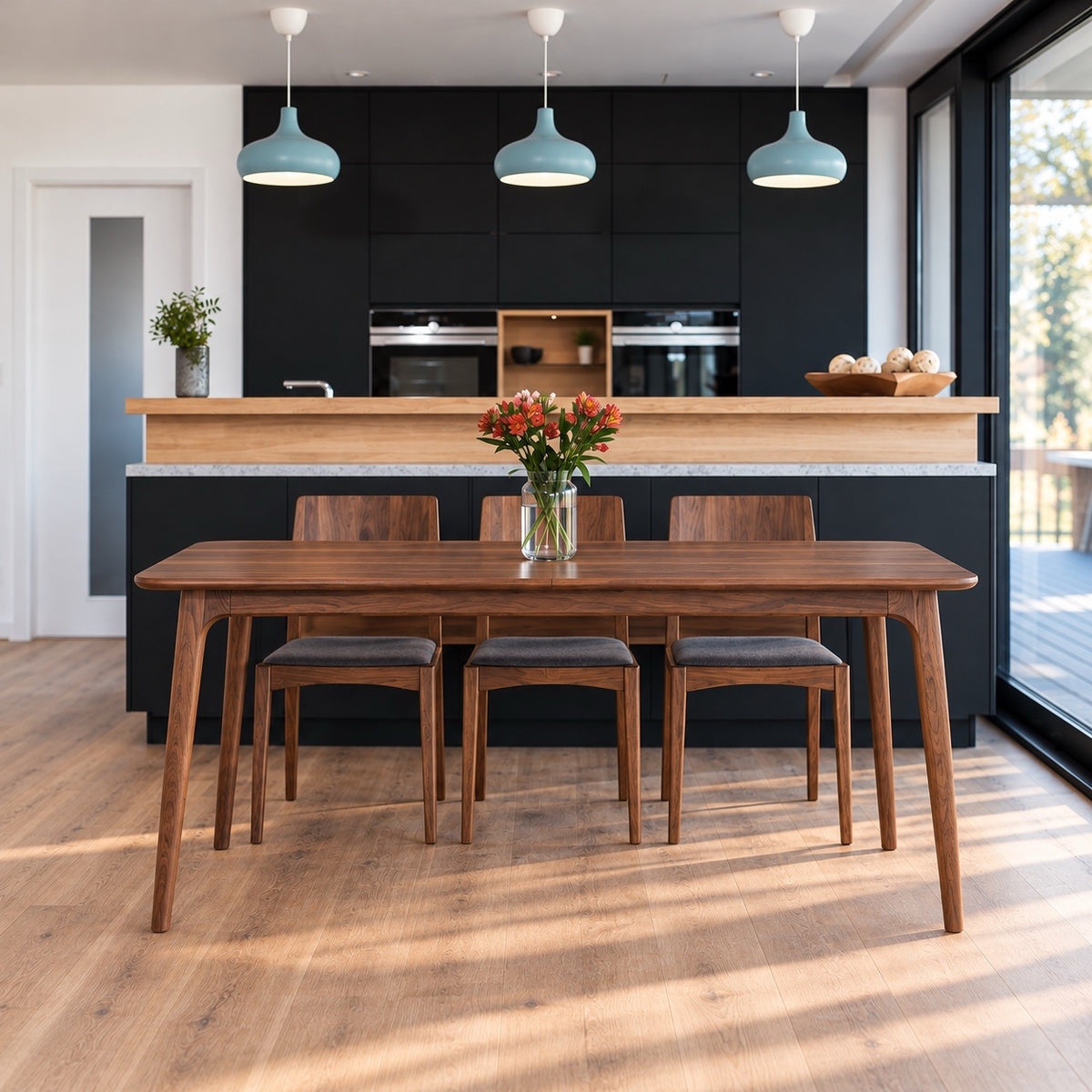 Mesa de comedor de madera maciza de nogal fija Tokio | VESKOR