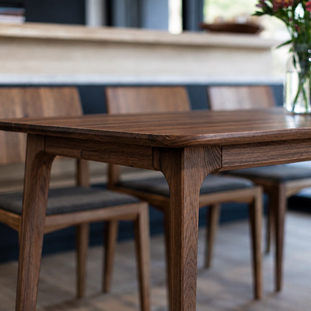 Mesa de comedor de madera maciza de nogal fija Tokio | VESKOR