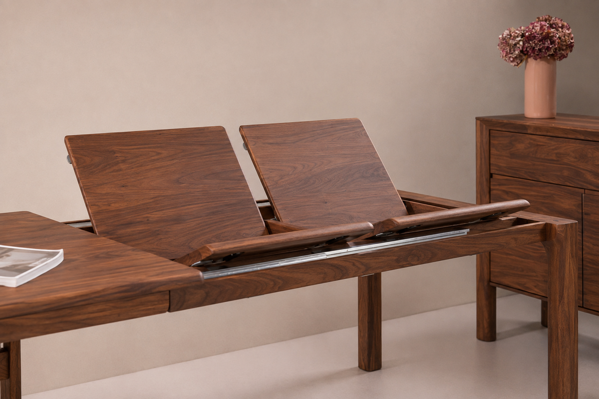 Mesa de comedor de madera maciza de nogal extensible Mondo | VESKOR
